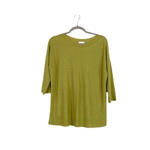 J.Jill Womens Linen Blend Elbow Sleeve Boatneck Lightweight Sweater Green Small